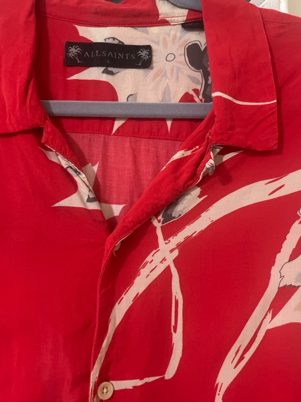 AllSaints Red Graphic Button-Down Shirt